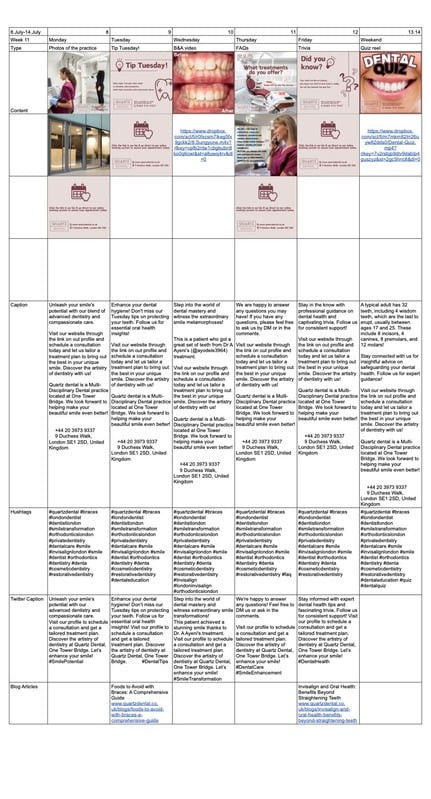 Social media content calendar spreadsheet
